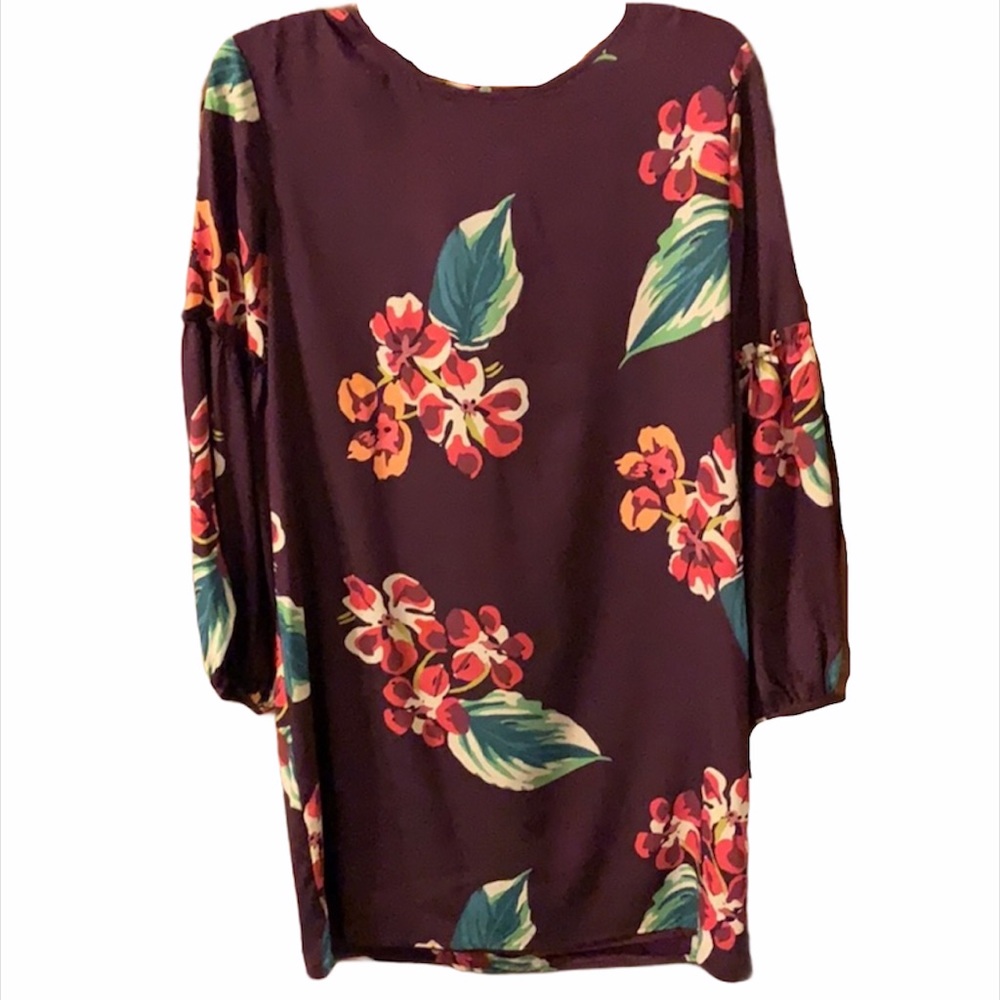Purple Loft balloon sleeve flower dress medium